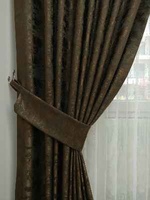 Patinedesenli Kahve - Katyonik Jakar Fon Perde- Kahve