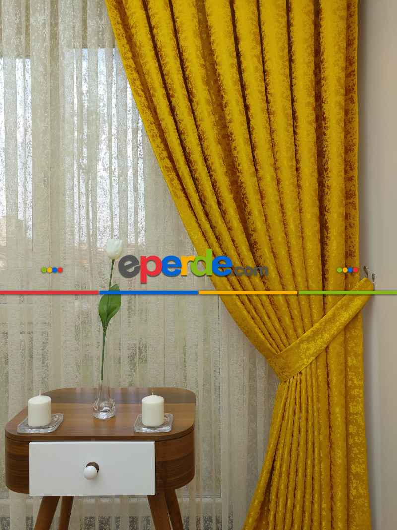 Hardal Duz Jakar Fon Perde (150)- Hardal Sarısı