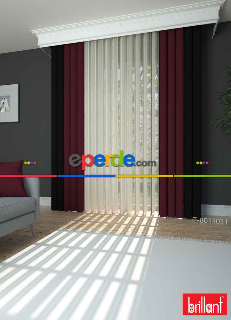 Brillant Akıllı Tül Siyah-koyu Kırmızı Perde Tül Dikey Zebra Perde Düz 1. Kalite