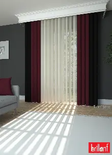 Brillant Akıllı Tül Siyah-koyu Kırmızı Perde Tül Dikey Zebra Perde Düz 1. Kalite