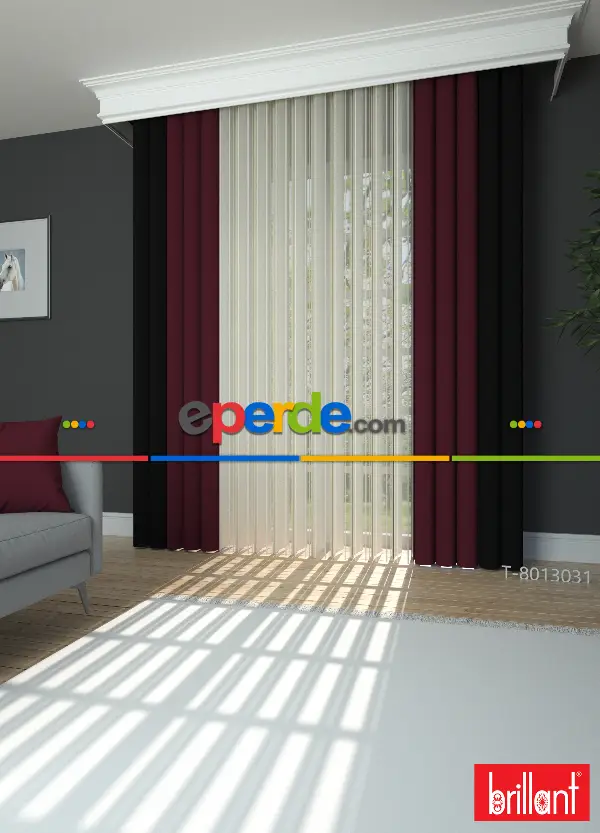 Brillant Akıllı Tül Siyah-koyu Kırmızı Perde Tül Dikey Zebra Perde Düz 1. Kalite