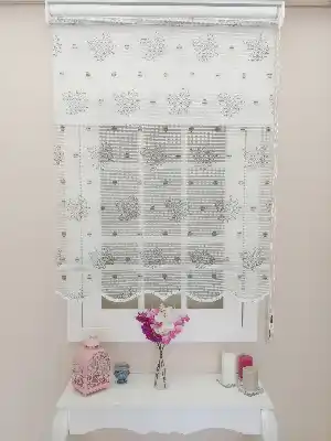 Çift Sistem Tül Stor Perde Clısson Series 1640- Beyaz Gri Baskılı