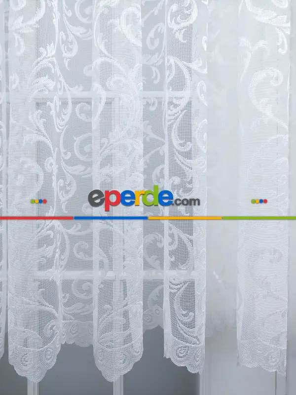 Örme Şal Desenli Tül Perde - Ekru