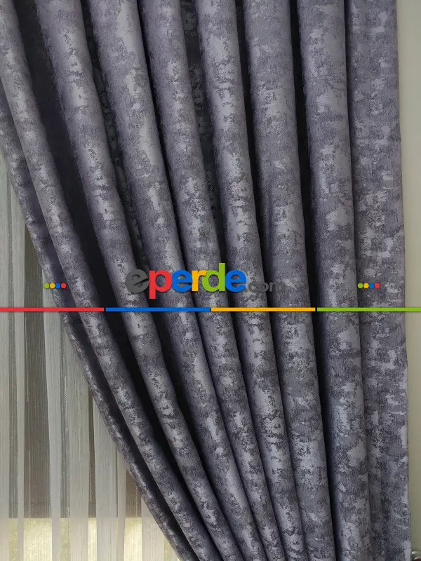 Patinedesenli Lila Koyu Renk Jakar Desenli Fon Perde- Lila Koyu Lila