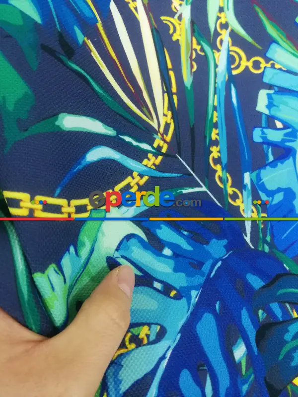 Salon Fon - Tropikal Yaprak Desenli Fon Perde Evm1008-2 Kumaşı Kalındır Duck Bezi Değildir- Yeşil-Sarı-Yeşil Koyu Yeşil-Fıstık Yeşili 