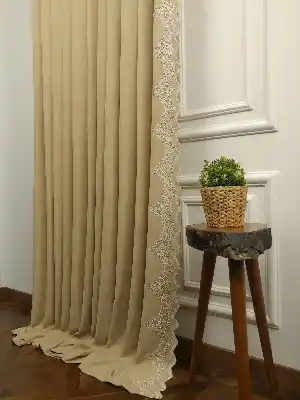 Arzenen Birinci Sınıf Kalite Nakış Kord Desenli Tek Kanat Fon Perde.- Kum Beji