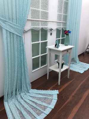 Turkuaz Düz Tül Kombinli Fon Perde Tül Stor Kod:14216- Turkuaz