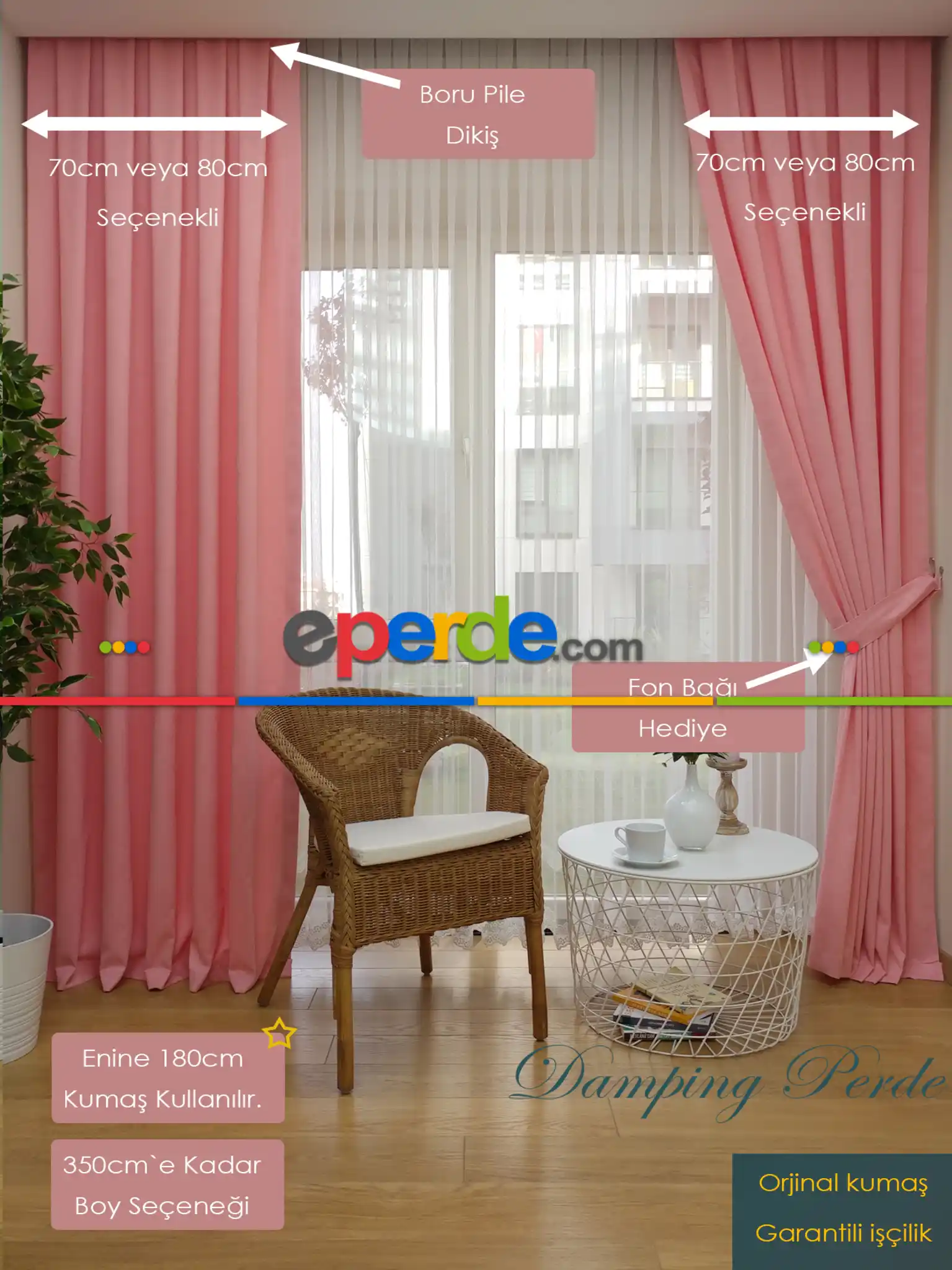 Açık Pembe Düz Fon Perde - Pembe Açık