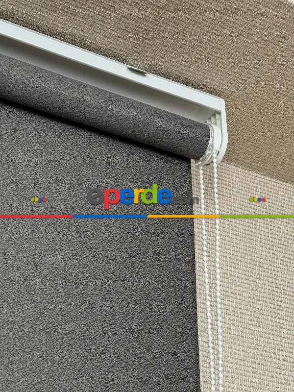 Salon Antrasit Gri Jakar Dokuma Stor Perde, Standart Metal Kasalı Yüksek Kalite Kornişe Kolay Montaj Seçenekli