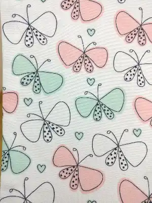 Kız Bebek & Çocuk Odası Kelebek Fon Perde( Kalın Pamuklu Kumaş)- Pembe-yavru Ağzı-mint