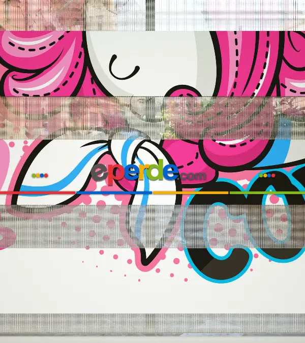 Çocuk Odası Zebra - Unicorn Desenli Özel Baskılı Zebra Perde- Çok Renkli