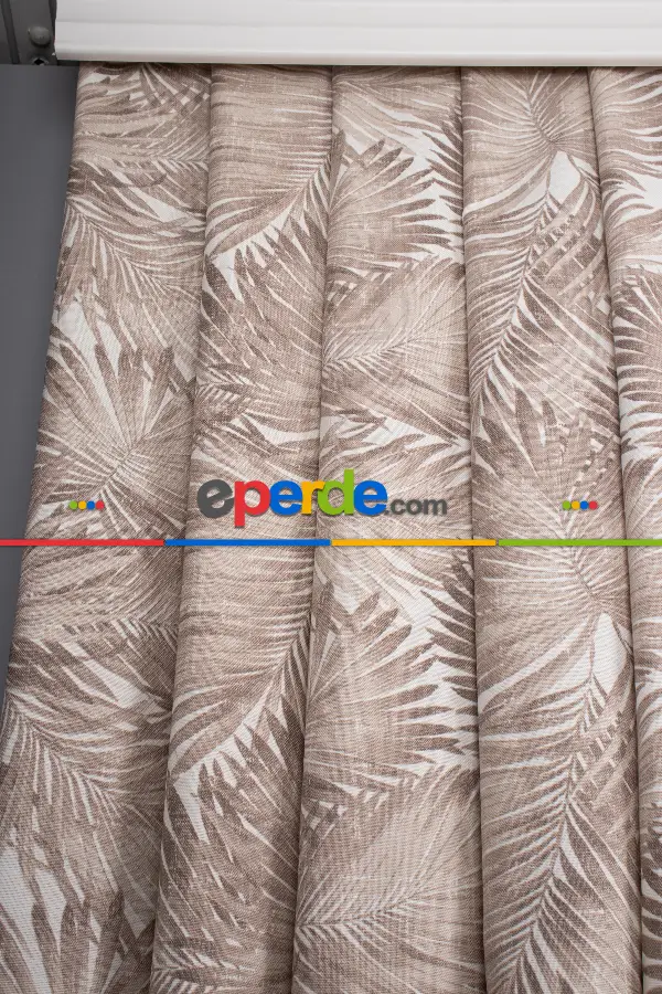 Yatak Odası - Tropikal Yaprak Desenli Fon Perde(leke Tutmaz)-  Çok Renkli 2