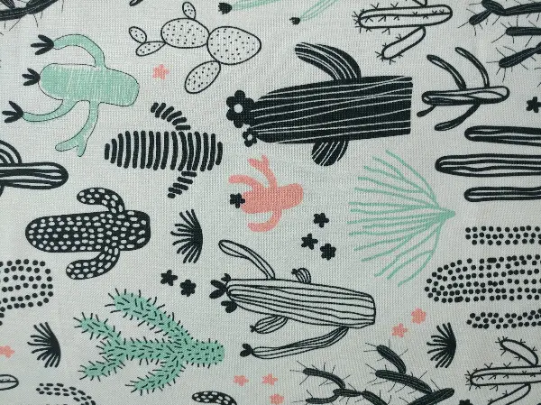 Bebek Odası Fon - Kaktüs Desenli Fon Perde Evm694 Kumaşı Kalındır Duck Bezi Değildir- Siyah-Yeşil