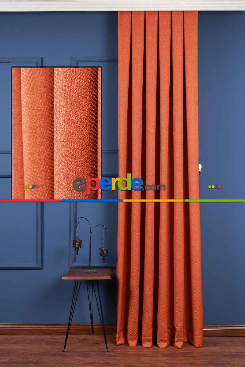 Yatak Odası - Turuncu Jakar Dokuma Fon Perde