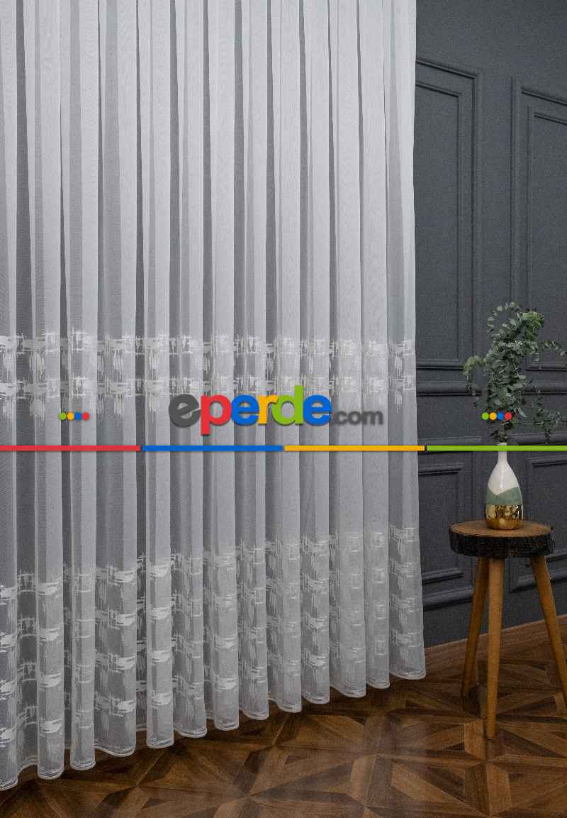 Oturma Odası - Brillant Örme Dantel Ekru Renk Yüksek Gramajlı Dökümlü Tül Perde- Ekru