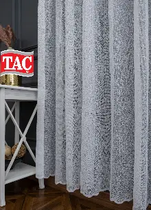 Taç Karlı Desen Örme Düz Tül Perde