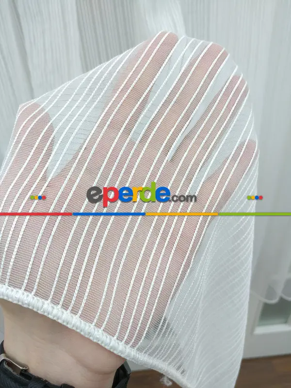 Mutfak Tül Perde - Pileli Düz Mutfak Perdesi- Ekru