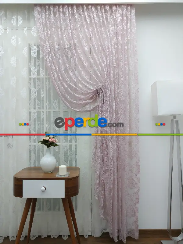 Pudra Pembe Tül Fon Perde- Pembe Pudra Pembe