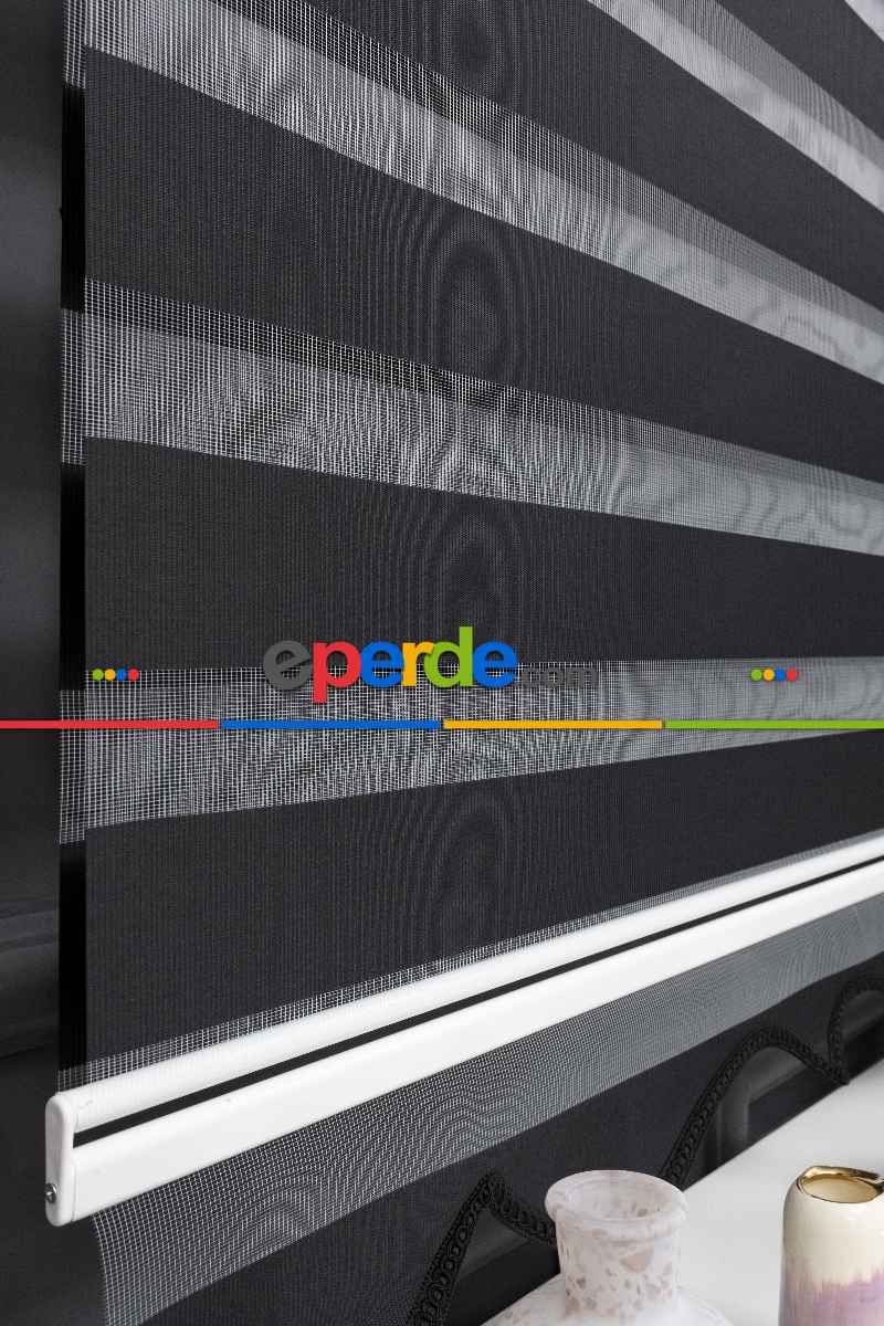 90x200 Hazır Siyah Bambu Zebra Perde