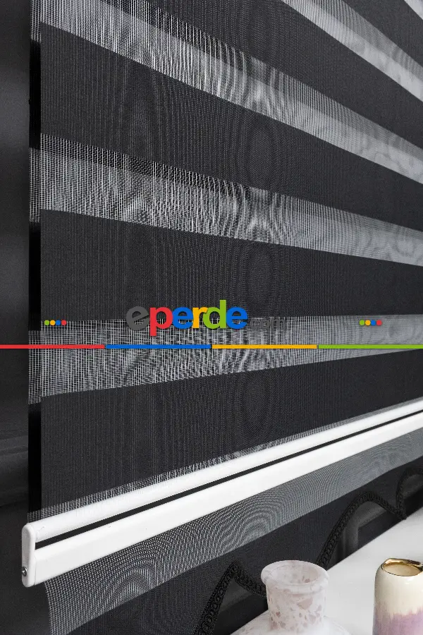 90x200 Hazır Siyah Bambu Zebra Perde