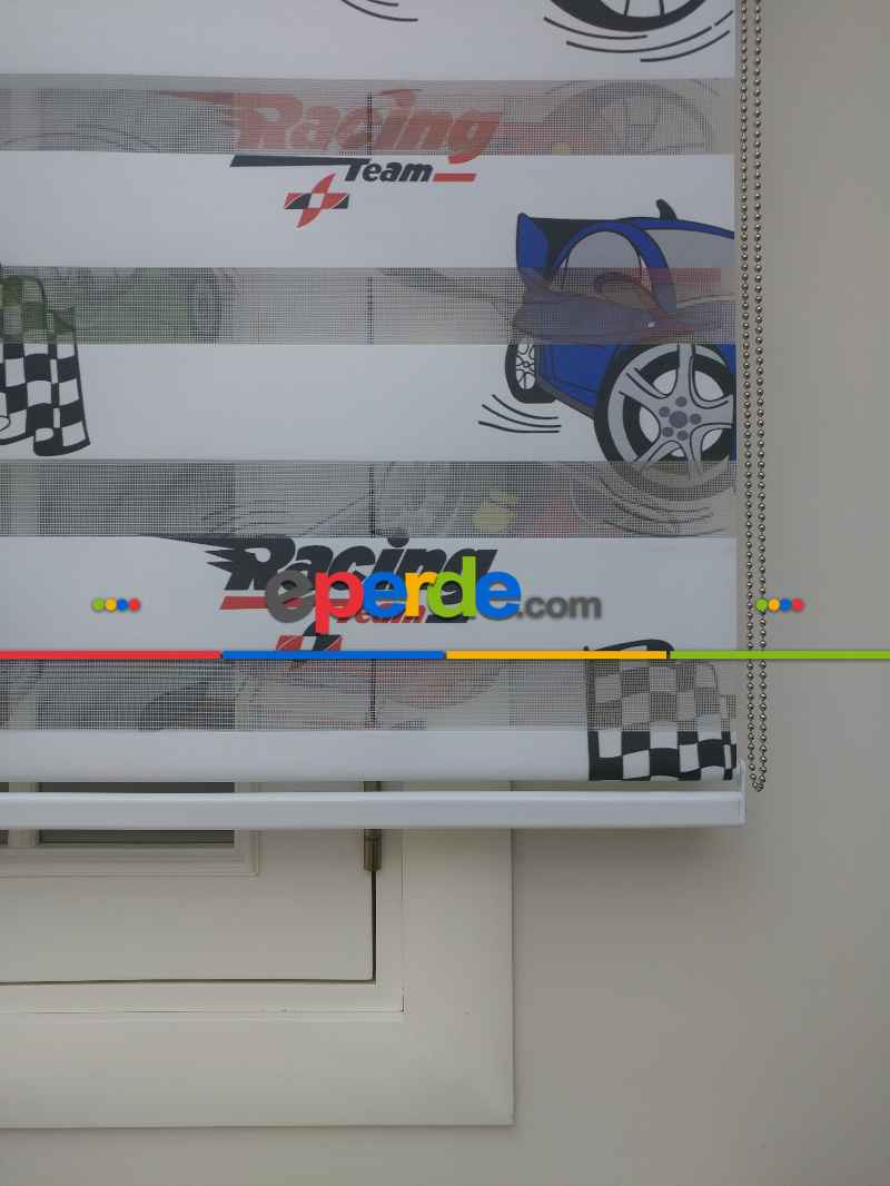 Çocuk Odası - Zebra Perde Racing- Mavi