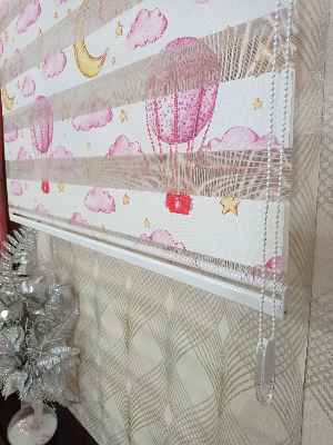 Çocuk Odası - 1. Kalite Bulut Desenli Zebra Perde- Pembe