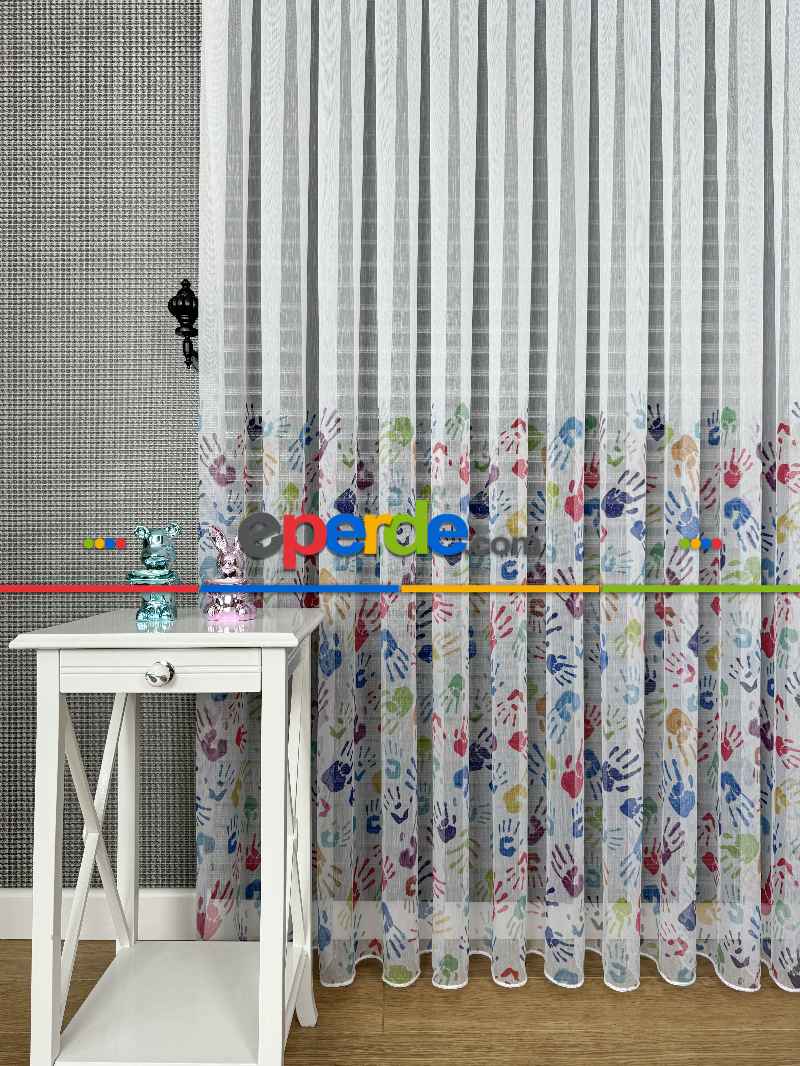 Bebek Odası Tül Perde - Çok Renkli El Baskılı Tül Perde, Çocuk-bebek Odası, Premium Seri