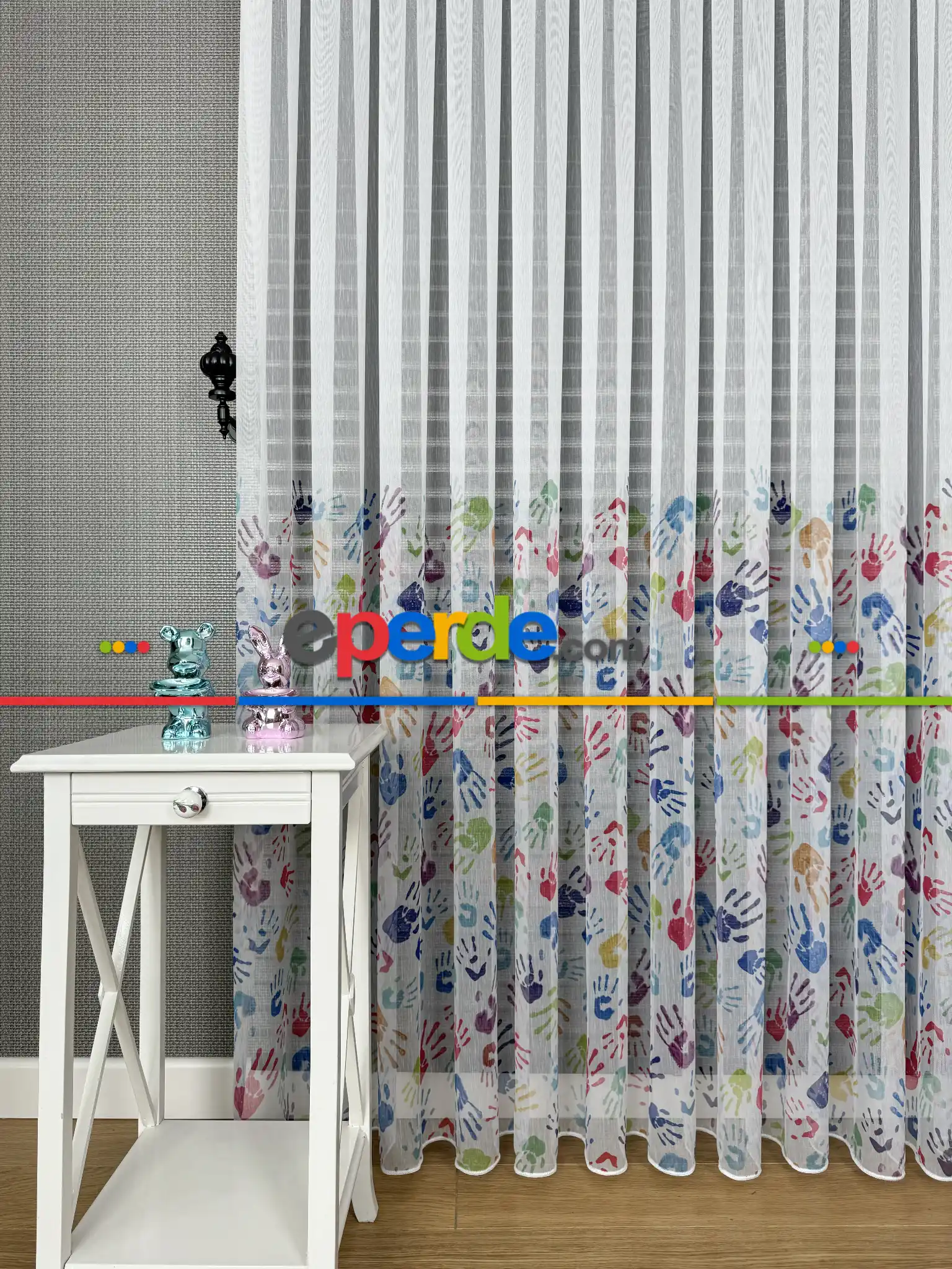 Bebek Odası Tül Perde - Çok Renkli El Baskılı Tül Perde, Çocuk-bebek Odası, Premium Seri