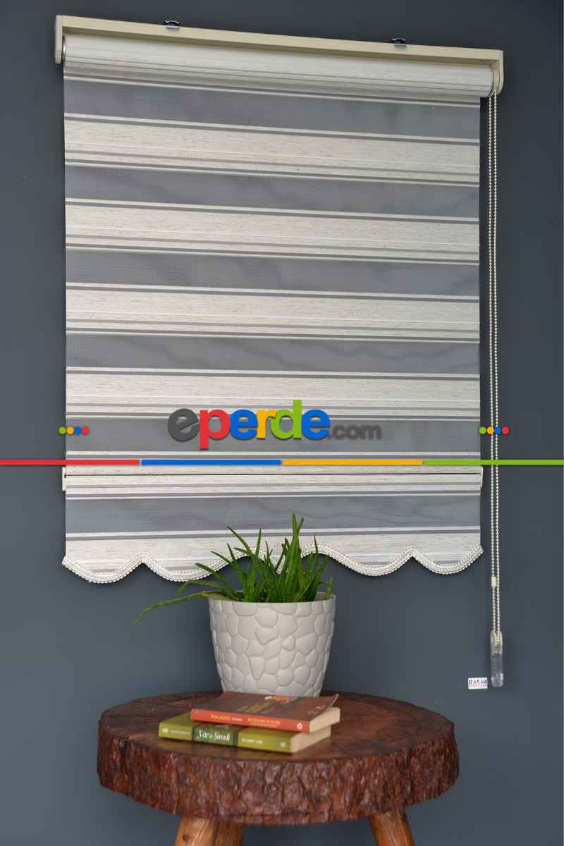 Halim Perdesan Plz-801 Sütlü Kahve, Gri & Beyaz Renk Etekli Veya Eteksiz Zebra Stor Perde