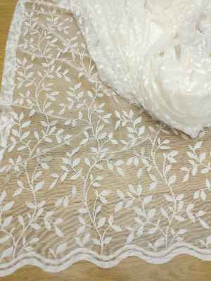 Sarmaşık Yaprak Desenli Özel Örme Dokulu Tül Perde - Ekru