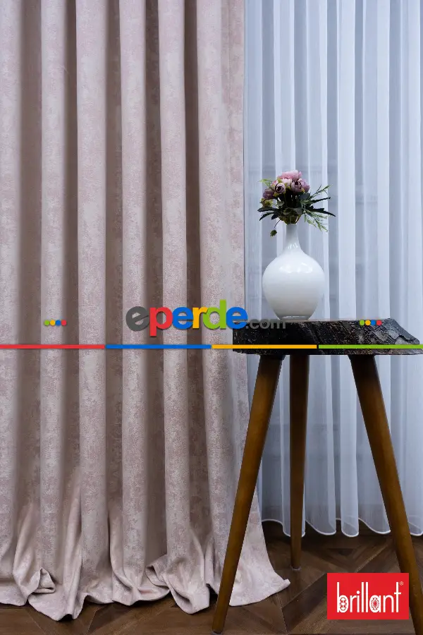 Patinedesenli Brillant Jakar Fon Perde(dökümlü Fon )- Bej-pudra