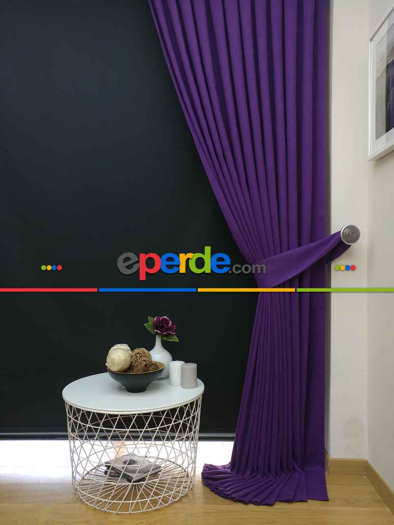 Düz Renk Dökümlü Fon Perde (150)- Mor