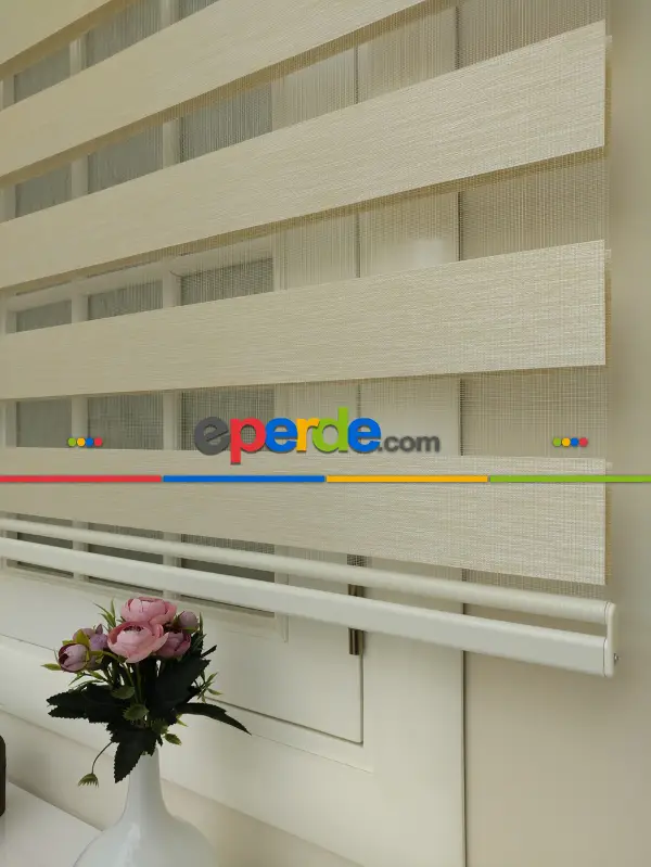 Salon Zebra Perde - Zebra Perde- Koyu Krem Renk Bambu Zebra Perde (kalın Zeminli)- Krem