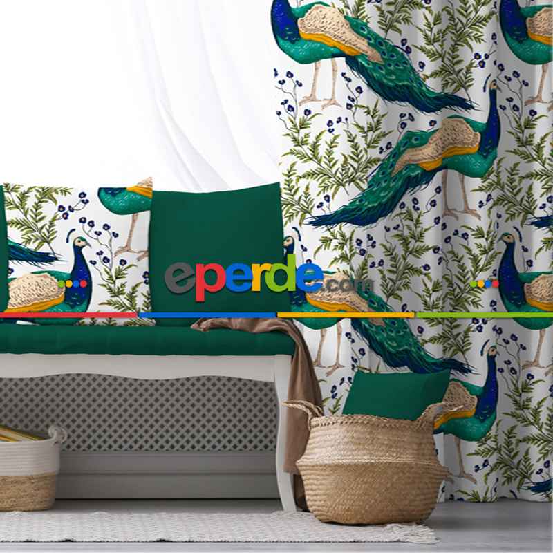 Kuşlu Fon Perde Evim 222 Kumaşı Kalındır Duck Bezi Değildir