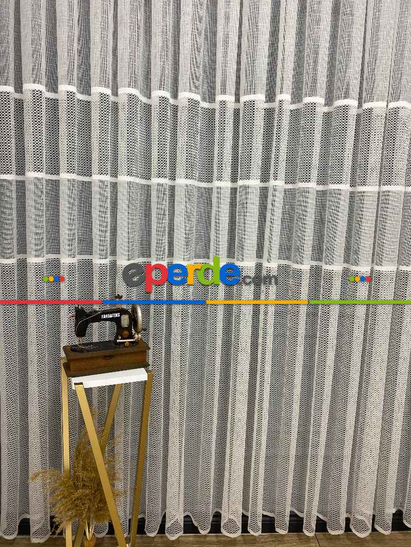 Çizgili Tül Perde - Spor Desenli - Tül Perde - Örme Tül Perde - Ütü İstemeyen
