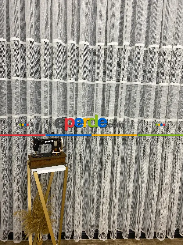 Salon - Milano Beyaz Ara Bantlı Yeni Tasarım Tül Perde