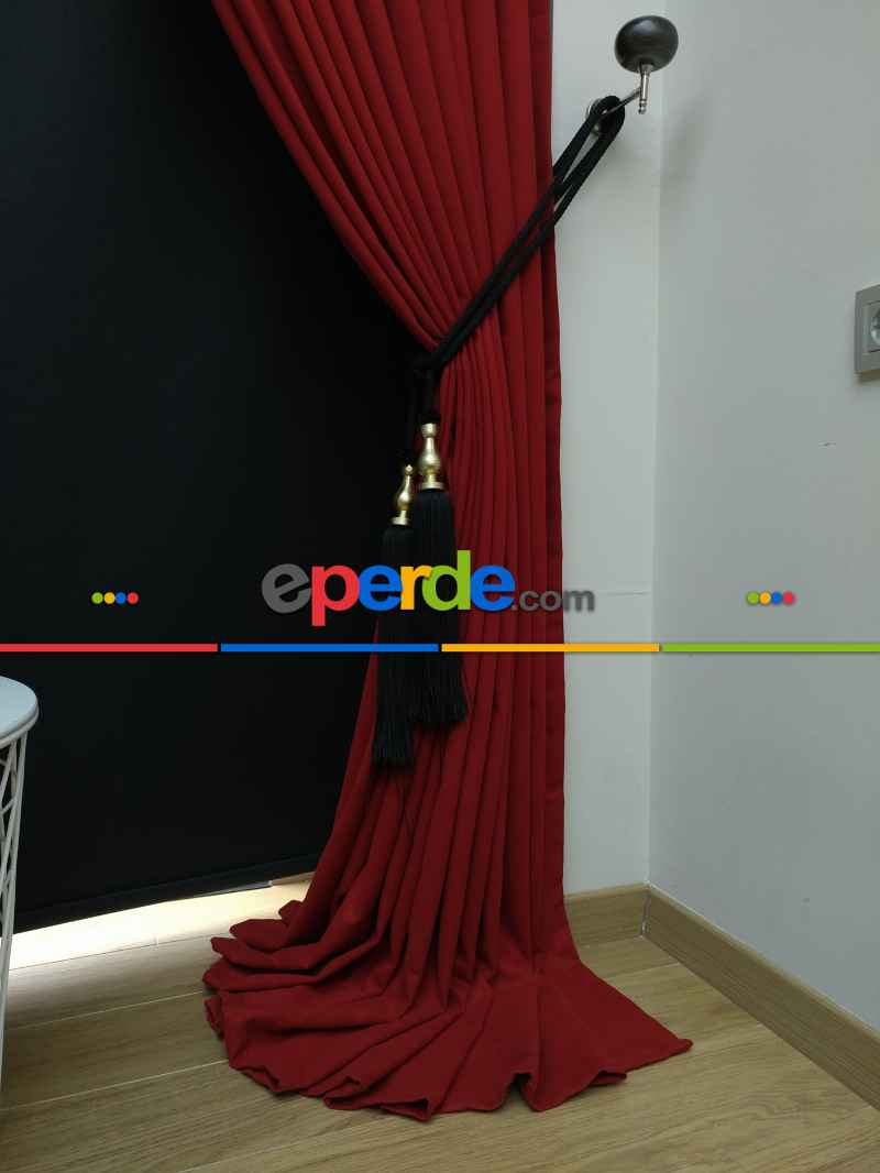 Düz Renk Dökümlü Fon Perde (180)- Kırmızı