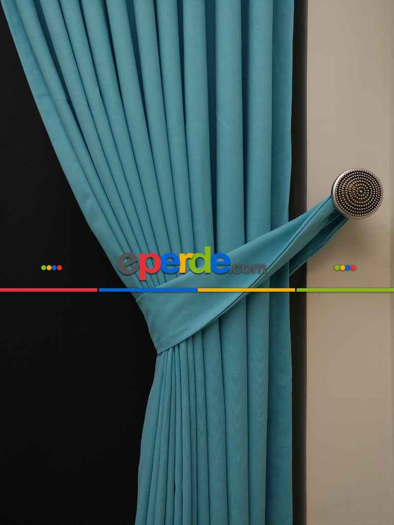 Düz Renk Dökümlü Fon Perde (150)- Turkuaz