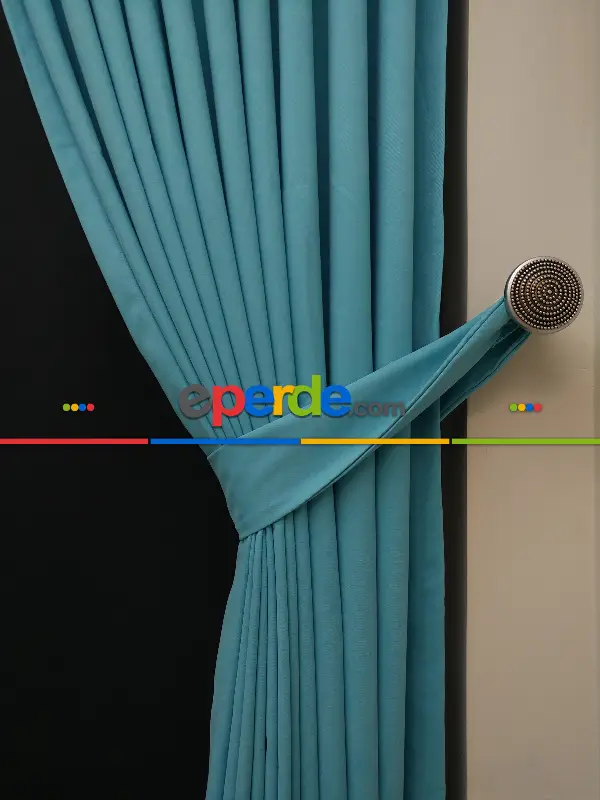 Düz Renk Dökümlü Fon Perde (150)- Turkuaz