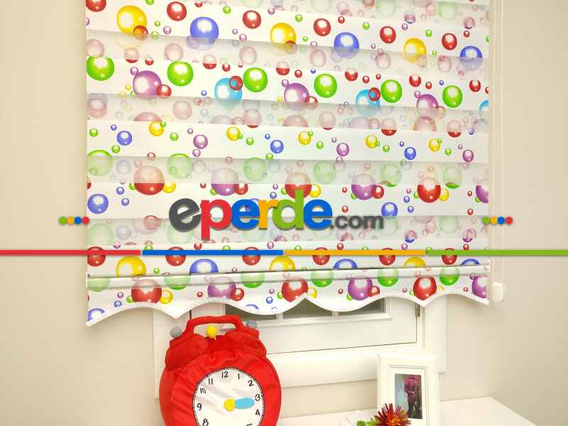 Bebek Odası Zebra Perde - Zebra Perde - Baloncuk Baskılı-  Çok Renkli 3