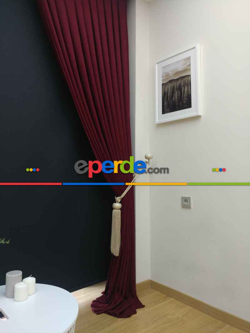 Düz Renk Dökümlü Fon Perde (180)- Bordo