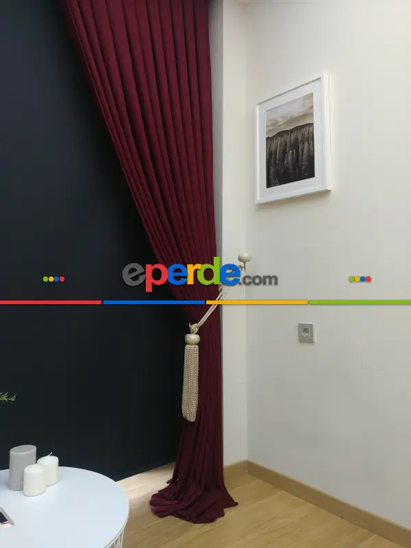 Düz Renk Dökümlü Fon Perde (180)- Bordo