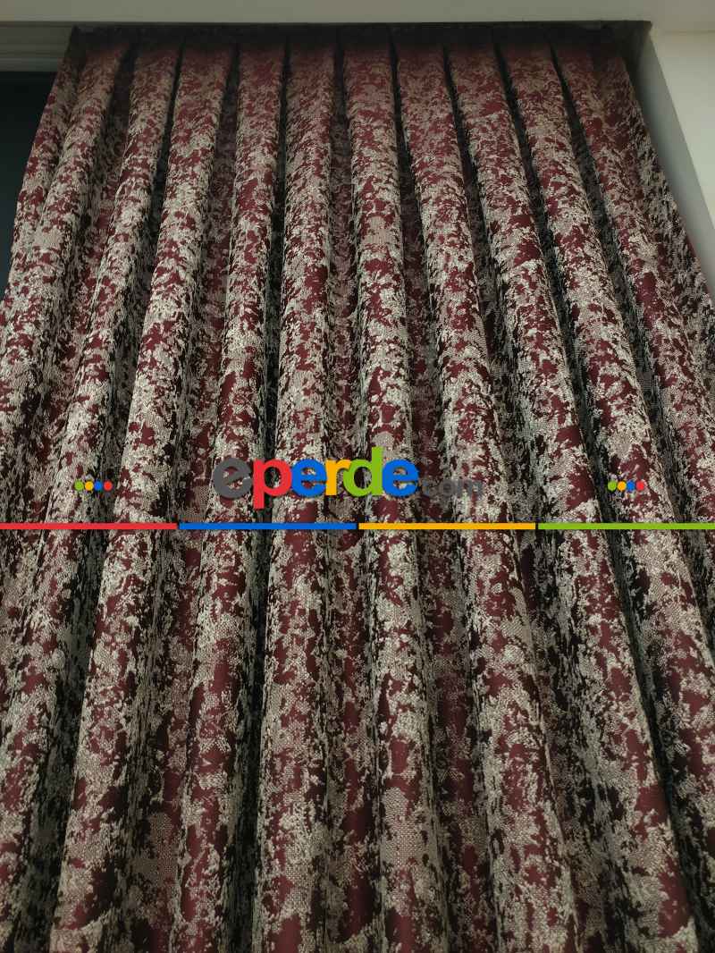 Patine Desenli Bordo Krem Desenli Jakar Fon Perde - Bordo