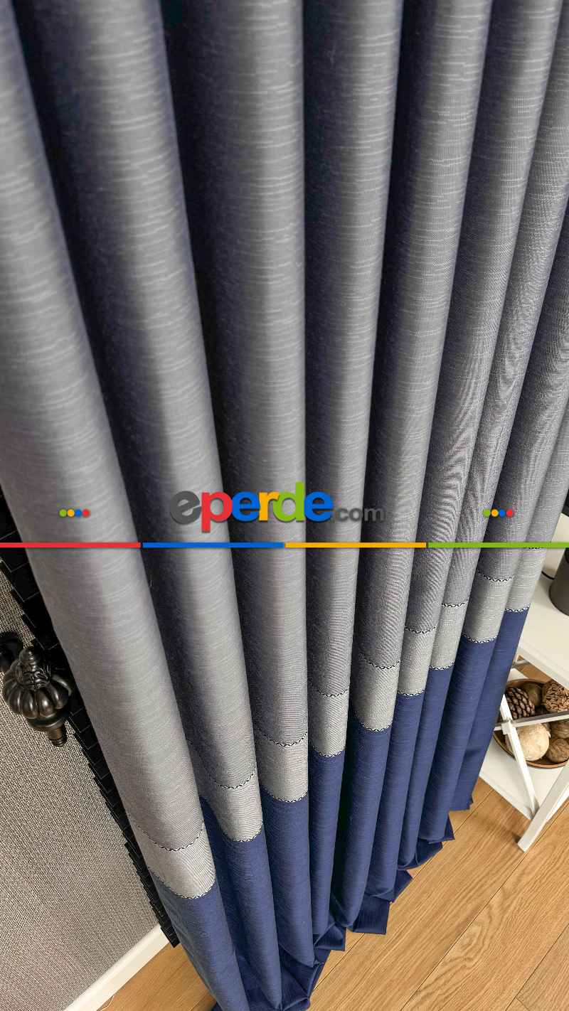 Koyu Mavi Gri Jakar Dokuma Fon Perde