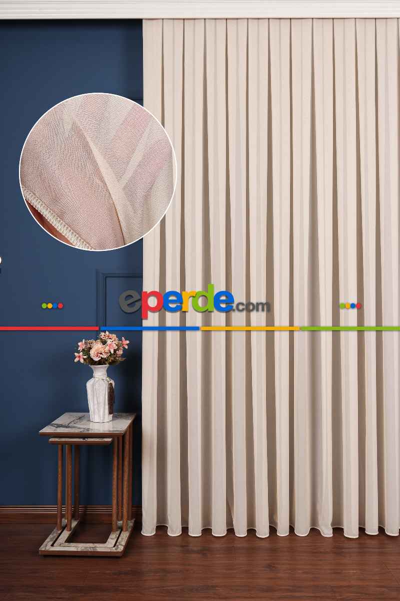 Yatak Odası - Krep Altın Düz Tül Perde