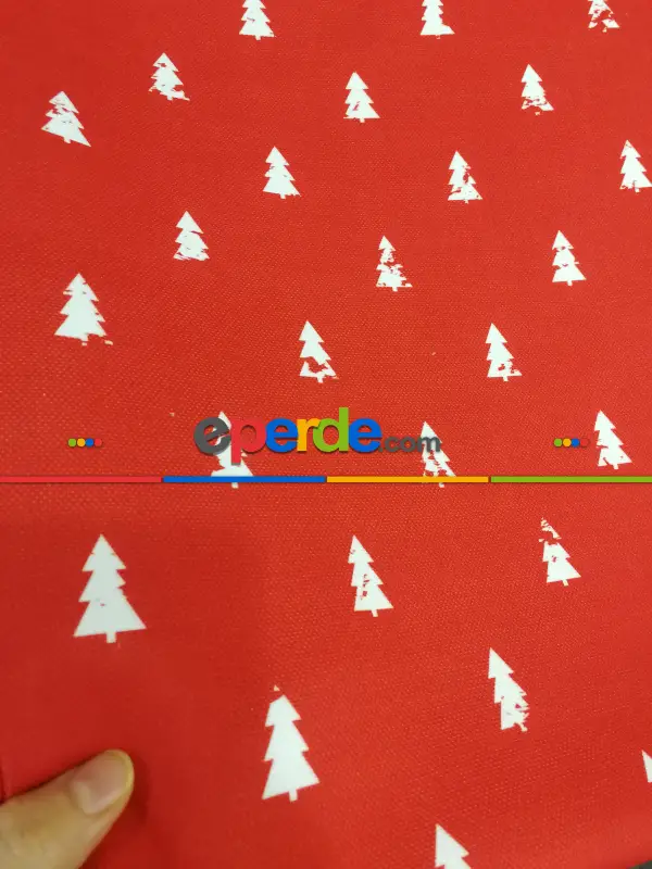 Çam Ağacı Desenli Fon Perde Evm751-5 Kumaşı Kalındır Duck Bezi Değildir- Beyaz-Bordo