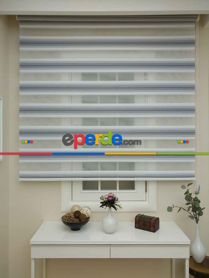 Zebra Perde - Degrade Renk Geçişli Pileli Zebra Perde- Gri Açık-gri Koyu