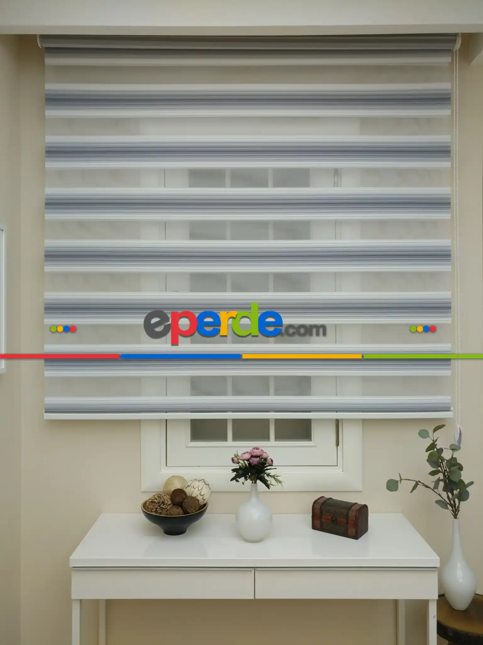 Zebra Perde - Degrade Renk Geçişli Pileli Zebra Perde- Gri Açık-gri Koyu