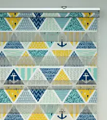 Bebek Odası Zebra Perde - Çapa Desen Baskılı Zebra Perde- Mavi-Sarı-Beyaz-Su Yeşili