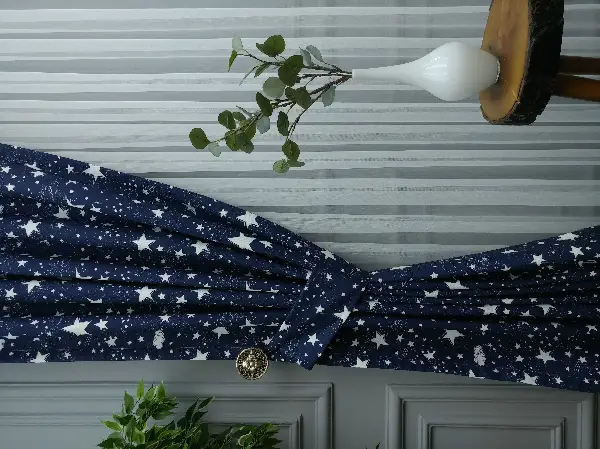 Lacivert Yıldız Desenli Fon Perde Evm639 Kumaşı Kalındır Duck Bezi Değildir- Lacivert-Beyaz